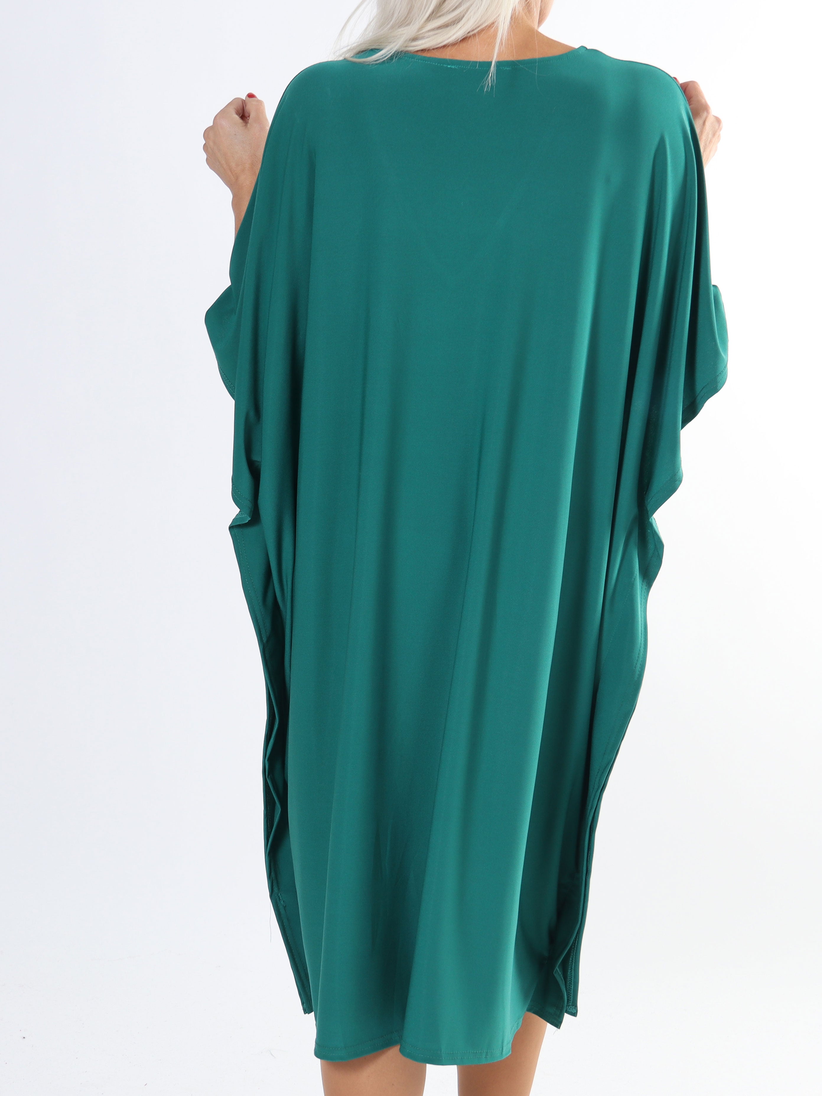 Azmina Plain - Ensfarvet elastisk plus size tunikakjole i løs pasform